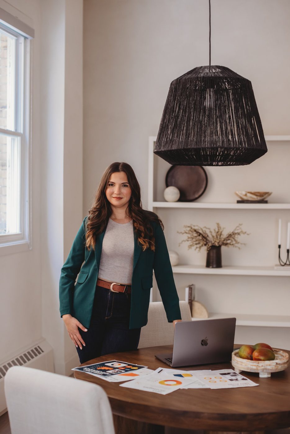 Maggie McTavish working on AI search and SEO strategy at her desk